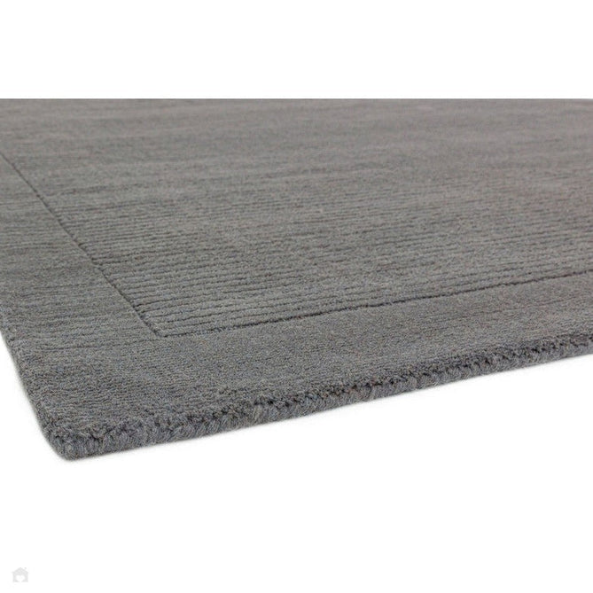 York Modern Plain Textured Subtle Ribbed Stripe Contrasting Smooth Border Handwoven Wool Loop Pile Mid Grey Rug-Asiatic Carpets-Rug Love - The Most Loved Rug Store