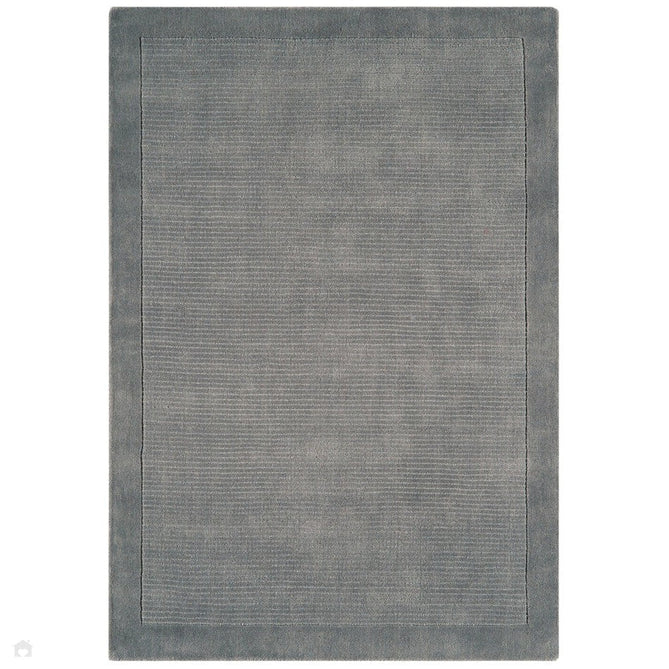York Modern Plain Textured Subtle Ribbed Stripe Contrasting Smooth Border Handwoven Wool Loop Pile Mid Grey Rug-Asiatic Carpets-Rug Love - The Most Loved Rug Store