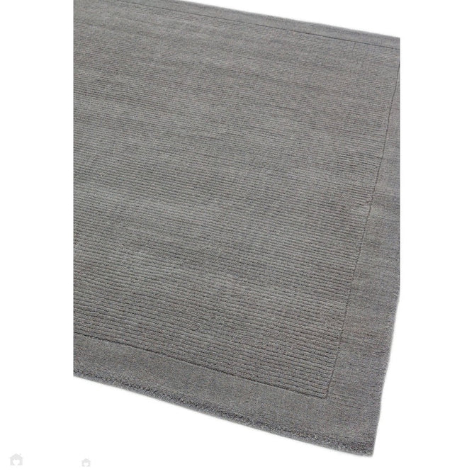 York Modern Plain Textured Subtle Ribbed Stripe Contrasting Smooth Border Handwoven Wool Loop Pile Mid Grey Rug-Asiatic Carpets-Rug Love - The Most Loved Rug Store