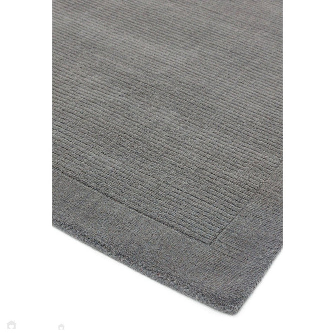 York Modern Plain Textured Subtle Ribbed Stripe Contrasting Smooth Border Handwoven Wool Loop Pile Mid Grey Rug-Asiatic Carpets-Rug Love - The Most Loved Rug Store