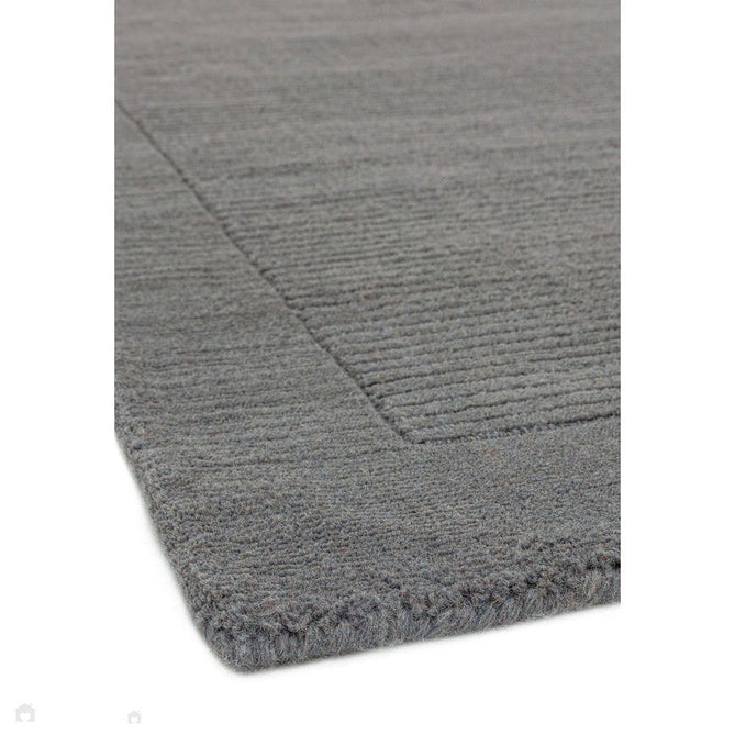 York Modern Plain Textured Subtle Ribbed Stripe Contrasting Smooth Border Handwoven Wool Loop Pile Mid Grey Rug-Asiatic Carpets-Rug Love - The Most Loved Rug Store