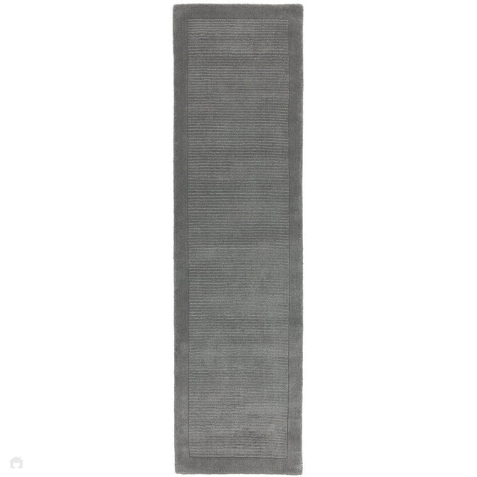 York Modern Plain Textured Subtle Ribbed Stripe Contrasting Smooth Border Handwoven Wool Loop Pile Mid Grey Rug-Asiatic Carpets-Rug Love - The Most Loved Rug Store