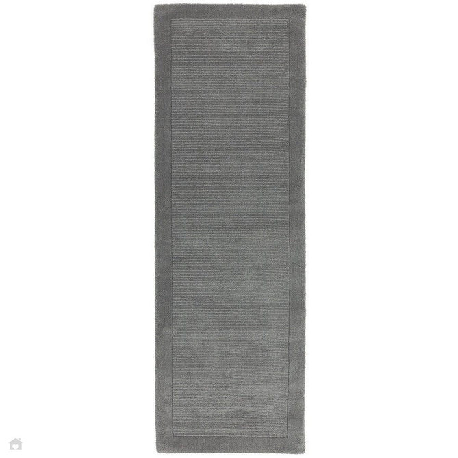 York Modern Plain Textured Subtle Ribbed Stripe Contrasting Smooth Border Handwoven Wool Loop Pile Mid Grey Rug-Asiatic Carpets-Rug Love - The Most Loved Rug Store