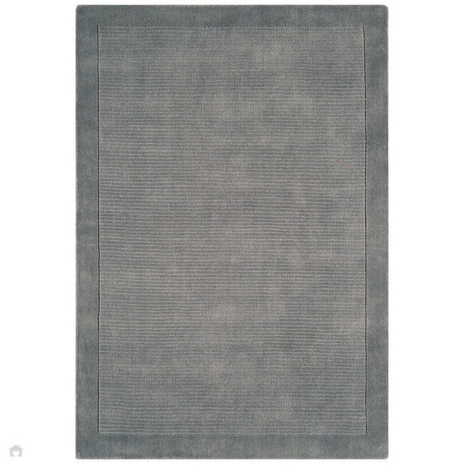 York Modern Plain Textured Subtle Ribbed Stripe Contrasting Smooth Border Handwoven Wool Loop Pile Mid Grey Rug-Asiatic Carpets-Rug Love - The Most Loved Rug Store