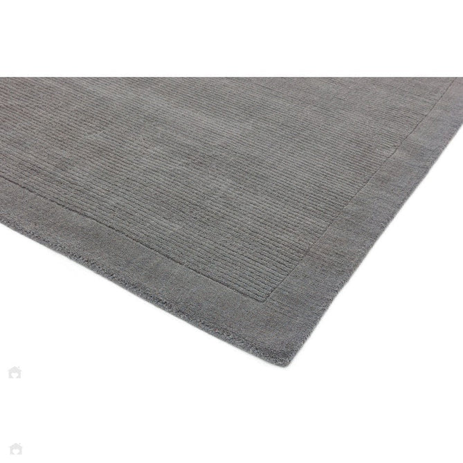 York Modern Plain Textured Subtle Ribbed Stripe Contrasting Smooth Border Handwoven Wool Loop Pile Mid Grey Rug-Asiatic Carpets-Rug Love - The Most Loved Rug Store