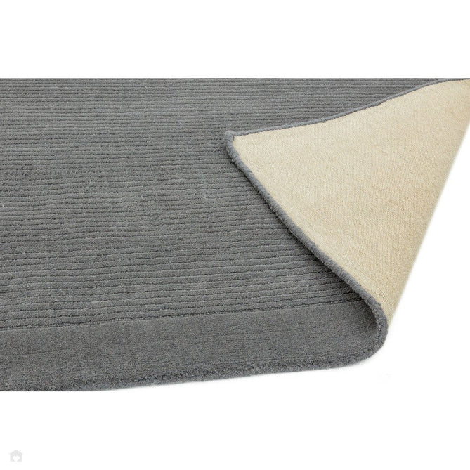 York Modern Plain Textured Subtle Ribbed Stripe Contrasting Smooth Border Handwoven Wool Loop Pile Mid Grey Rug-Asiatic Carpets-Rug Love - The Most Loved Rug Store
