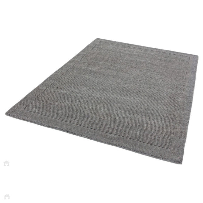 York Modern Plain Textured Subtle Ribbed Stripe Contrasting Smooth Border Handwoven Wool Loop Pile Mid Grey Rug-Asiatic Carpets-Rug Love - The Most Loved Rug Store