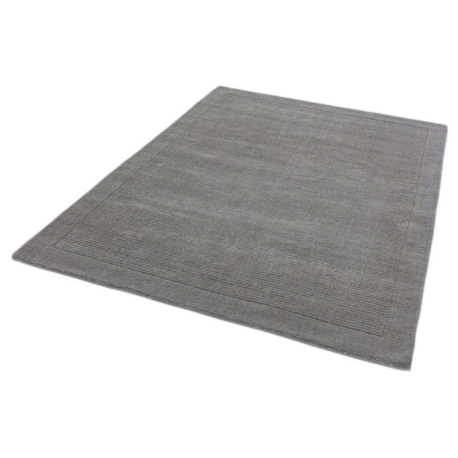 York Modern Plain Textured Subtle Ribbed Stripe Contrasting Smooth Border Handwoven Wool Loop Pile Mid Grey Rug-Asiatic Carpets-Rug Love - The Most Loved Rug Store