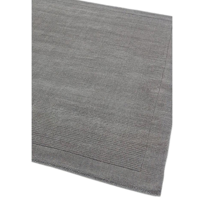 York Modern Plain Textured Subtle Ribbed Stripe Contrasting Smooth Border Handwoven Wool Loop Pile Mid Grey Rug-Asiatic Carpets-Rug Love - The Most Loved Rug Store