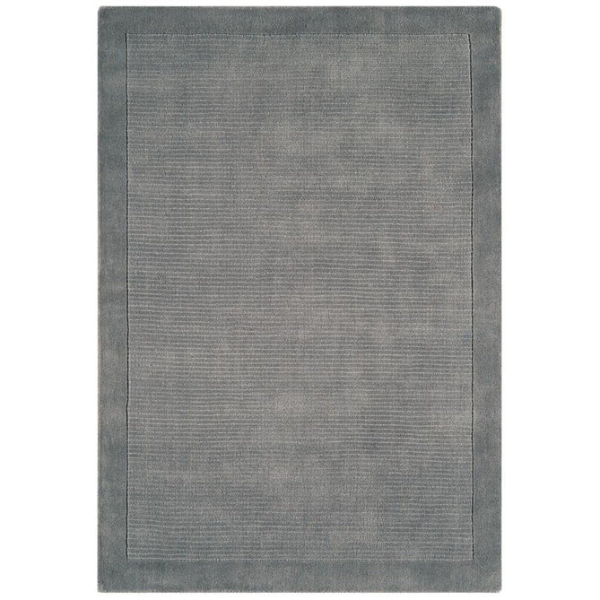 York Modern Plain Textured Subtle Ribbed Stripe Contrasting Smooth Border Handwoven Wool Loop Pile Mid Grey Rug-Asiatic Carpets-Rug Love - The Most Loved Rug Store