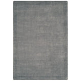 York Modern Plain Textured Subtle Ribbed Stripe Contrasting Smooth Border Handwoven Wool Loop Pile Mid Grey Rug