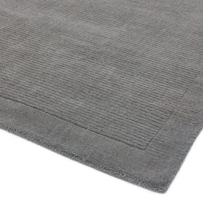 York Modern Plain Textured Subtle Ribbed Stripe Contrasting Smooth Border Handwoven Wool Loop Pile Mid Grey Runner-Asiatic Carpets-Rug Love - The Most Loved Rug Store