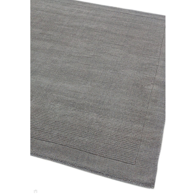 York Modern Plain Textured Subtle Ribbed Stripe Contrasting Smooth Border Handwoven Wool Loop Pile Mid Grey Runner-Asiatic Carpets-Rug Love - The Most Loved Rug Store