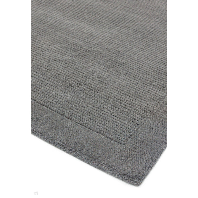 York Modern Plain Textured Subtle Ribbed Stripe Contrasting Smooth Border Handwoven Wool Loop Pile Mid Grey Runner-Asiatic Carpets-Rug Love - The Most Loved Rug Store