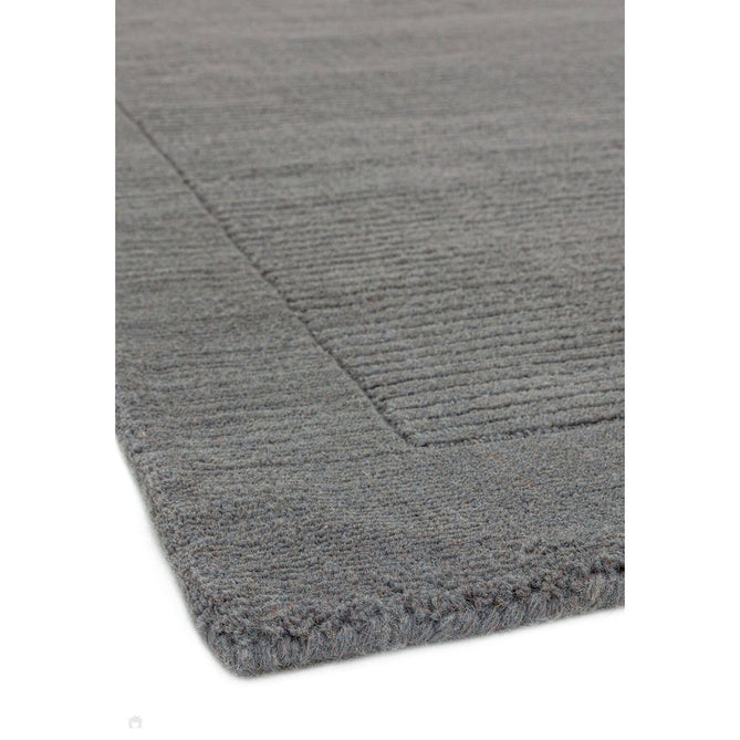 York Modern Plain Textured Subtle Ribbed Stripe Contrasting Smooth Border Handwoven Wool Loop Pile Mid Grey Runner-Asiatic Carpets-Rug Love - The Most Loved Rug Store
