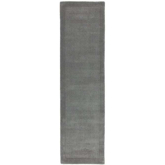 York Modern Plain Textured Subtle Ribbed Stripe Contrasting Smooth Border Handwoven Wool Loop Pile Mid Grey Runner-Asiatic Carpets-Rug Love - The Most Loved Rug Store