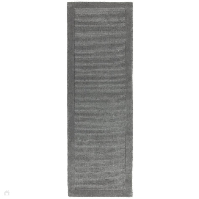 York Modern Plain Textured Subtle Ribbed Stripe Contrasting Smooth Border Handwoven Wool Loop Pile Mid Grey Runner-Asiatic Carpets-Rug Love - The Most Loved Rug Store
