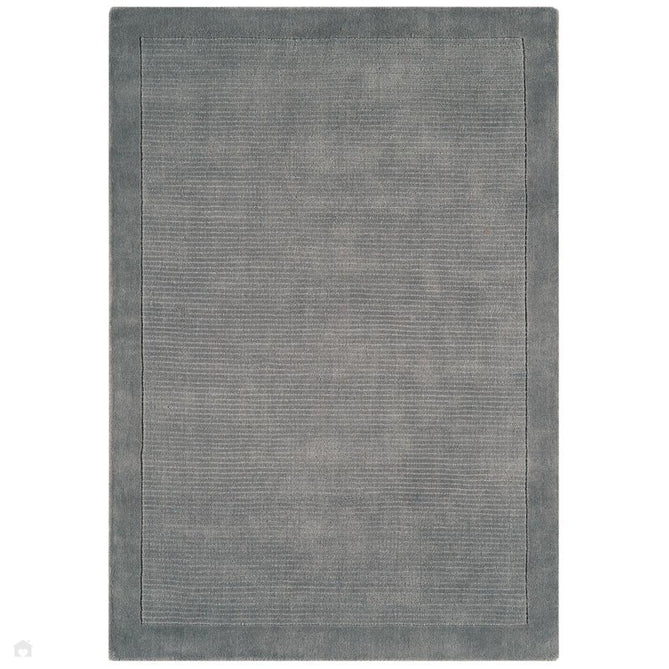 York Modern Plain Textured Subtle Ribbed Stripe Contrasting Smooth Border Handwoven Wool Loop Pile Mid Grey Runner-Asiatic Carpets-Rug Love - The Most Loved Rug Store