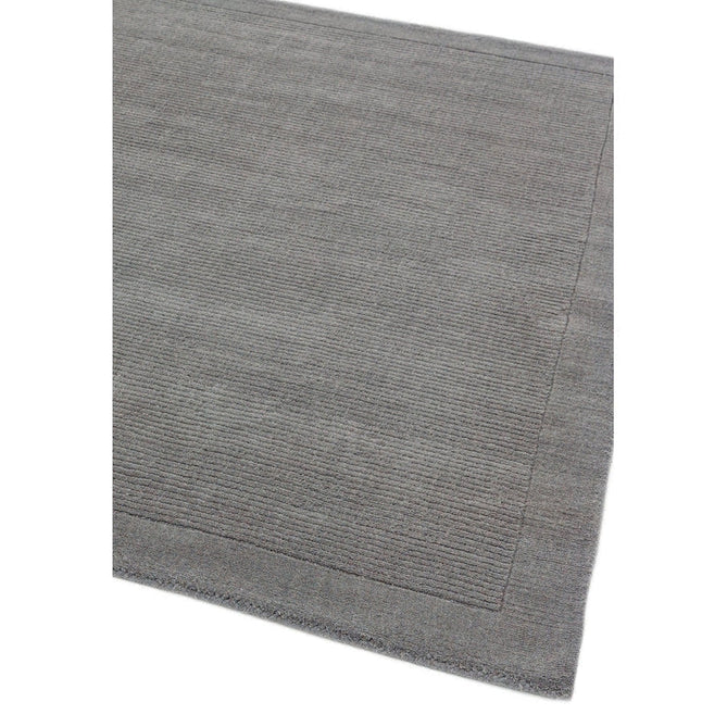 York Modern Plain Textured Subtle Ribbed Stripe Contrasting Smooth Border Handwoven Wool Loop Pile Mid Grey Runner-Asiatic Carpets-Rug Love - The Most Loved Rug Store
