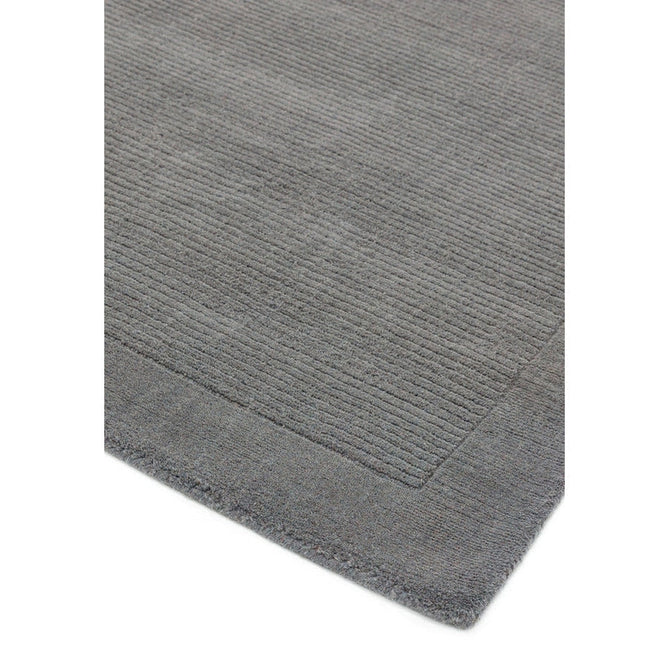 York Modern Plain Textured Subtle Ribbed Stripe Contrasting Smooth Border Handwoven Wool Loop Pile Mid Grey Runner-Asiatic Carpets-Rug Love - The Most Loved Rug Store