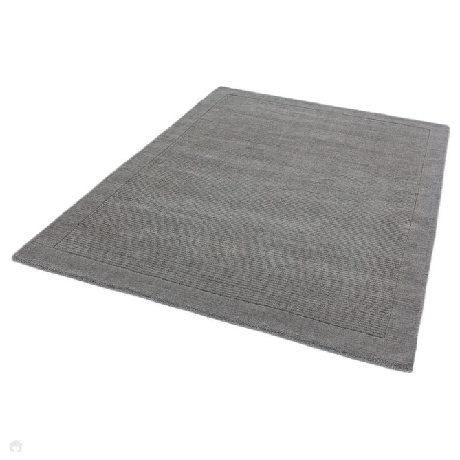 York Modern Plain Textured Subtle Ribbed Stripe Contrasting Smooth Border Handwoven Wool Loop Pile Mid Grey Runner-Asiatic Carpets-Rug Love - The Most Loved Rug Store