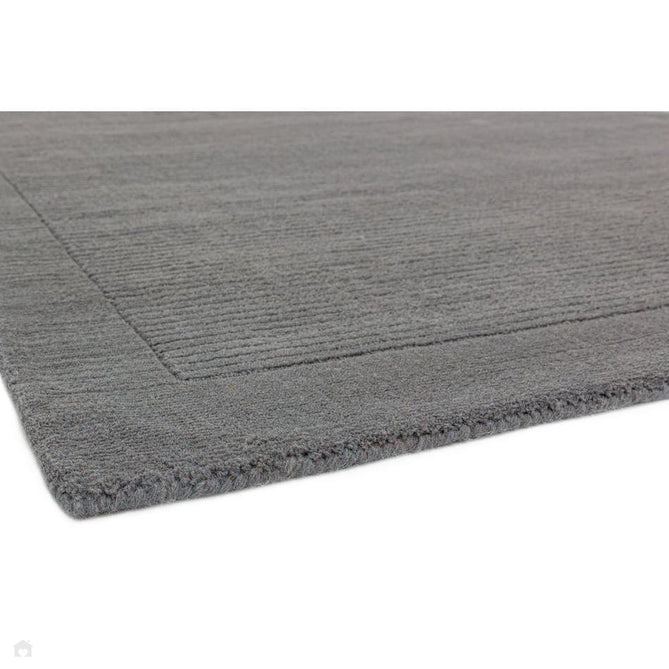 York Modern Plain Textured Subtle Ribbed Stripe Contrasting Smooth Border Handwoven Wool Loop Pile Mid Grey Runner-Asiatic Carpets-Rug Love - The Most Loved Rug Store