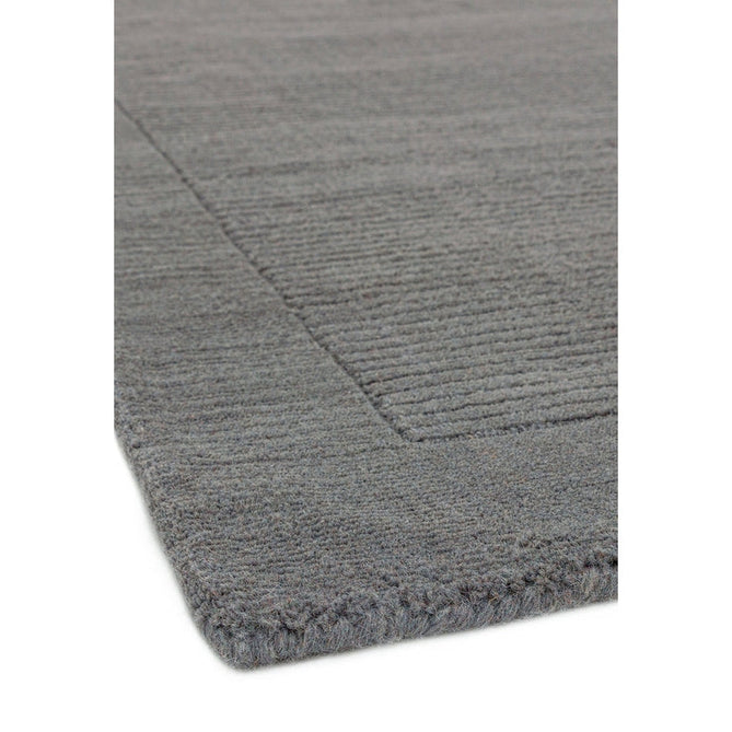 York Modern Plain Textured Subtle Ribbed Stripe Contrasting Smooth Border Handwoven Wool Loop Pile Mid Grey Runner-Asiatic Carpets-Rug Love - The Most Loved Rug Store