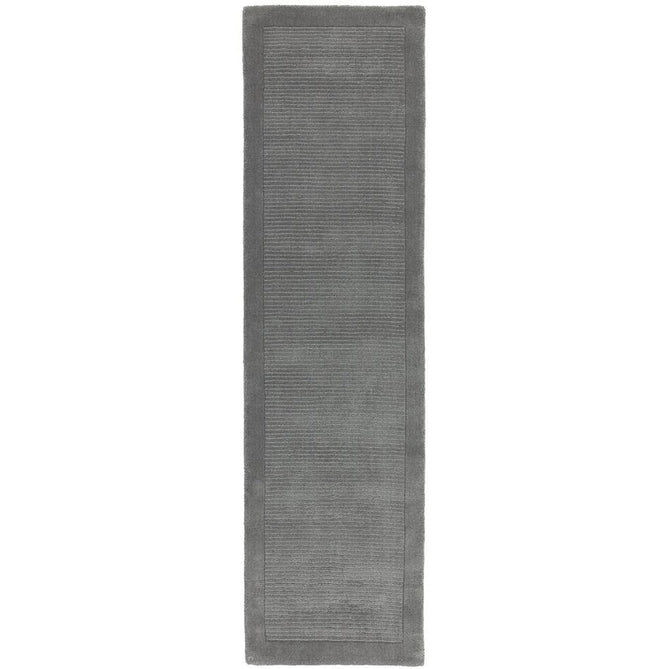 York Modern Plain Textured Subtle Ribbed Stripe Contrasting Smooth Border Handwoven Wool Loop Pile Mid Grey Runner-Asiatic Carpets-Rug Love - The Most Loved Rug Store