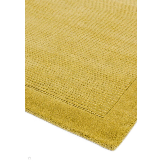 York Modern Plain Textured Subtle Ribbed Stripe Contrasting Smooth Border Handwoven Wool Loop Pile Mustard Gold Rug-Asiatic Carpets-Rug Love - The Most Loved Rug Store