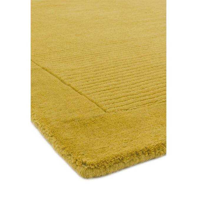 York Modern Plain Textured Subtle Ribbed Stripe Contrasting Smooth Border Handwoven Wool Loop Pile Mustard Gold Rug-Asiatic Carpets-Rug Love - The Most Loved Rug Store