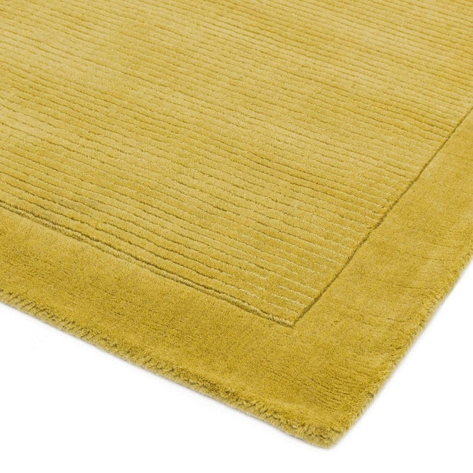 York Modern Plain Textured Subtle Ribbed Stripe Contrasting Smooth Border Handwoven Wool Loop Pile Mustard Gold Rug-Asiatic Carpets-Rug Love - The Most Loved Rug Store