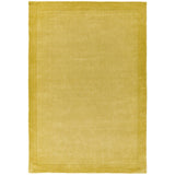 York Modern Plain Textured Subtle Ribbed Stripe Contrasting Smooth Border Handwoven Wool Loop Pile Mustard Gold Rug