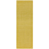 York Modern Plain Textured Subtle Ribbed Stripe Contrasting Smooth Border Handwoven Wool Loop Pile Mustard Gold Runner