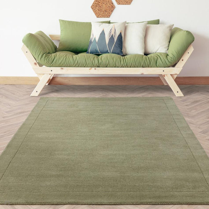 York Modern Plain Textured Subtle Ribbed Stripe Contrasting Smooth Border Handwoven Wool Loop Pile Muted Sage Rug-Asiatic Carpets-Rug Love - The Most Loved Rug Store