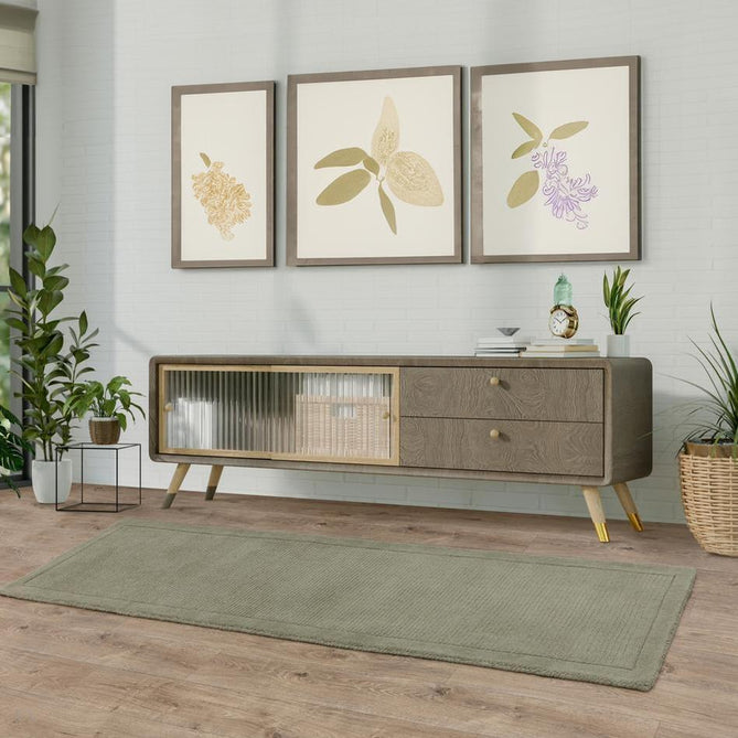York Modern Plain Textured Subtle Ribbed Stripe Contrasting Smooth Border Handwoven Wool Loop Pile Muted Sage Rug-Asiatic Carpets-Rug Love - The Most Loved Rug Store