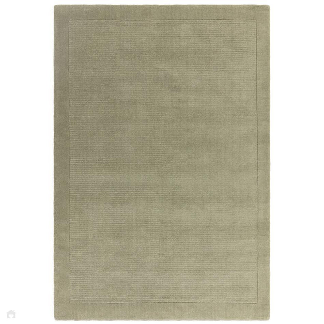 York Modern Plain Textured Subtle Ribbed Stripe Contrasting Smooth Border Handwoven Wool Loop Pile Muted Sage Rug-Asiatic Carpets-Rug Love - The Most Loved Rug Store