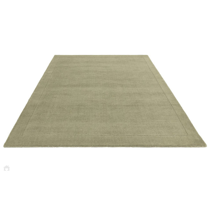 York Modern Plain Textured Subtle Ribbed Stripe Contrasting Smooth Border Handwoven Wool Loop Pile Muted Sage Rug-Asiatic Carpets-Rug Love - The Most Loved Rug Store