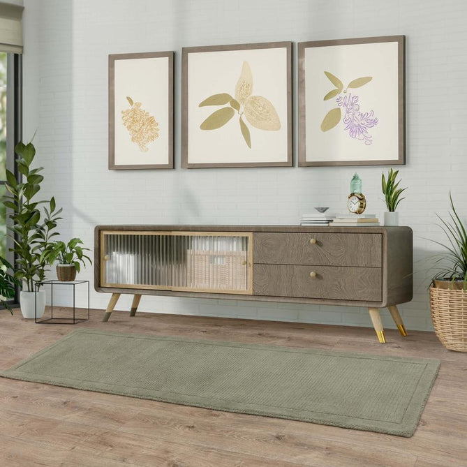 York Modern Plain Textured Subtle Ribbed Stripe Contrasting Smooth Border Handwoven Wool Loop Pile Muted Sage Rug-Asiatic Carpets-Rug Love - The Most Loved Rug Store