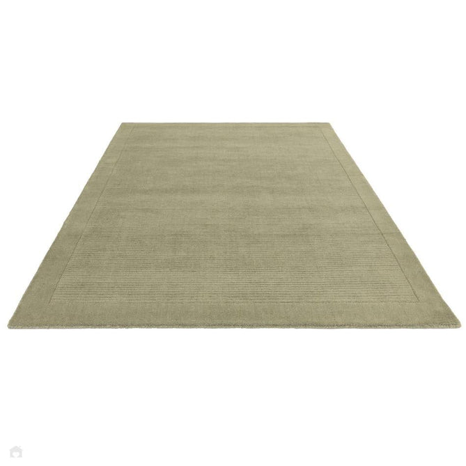 York Modern Plain Textured Subtle Ribbed Stripe Contrasting Smooth Border Handwoven Wool Loop Pile Muted Sage Rug-Asiatic Carpets-Rug Love - The Most Loved Rug Store