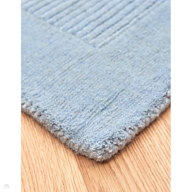 York Modern Plain Textured Subtle Ribbed Stripe Contrasting Smooth Border Handwoven Wool Loop Pile Pale Duck Egg Blue Rug-Asiatic Carpets-Rug Love - The Most Loved Rug Store
