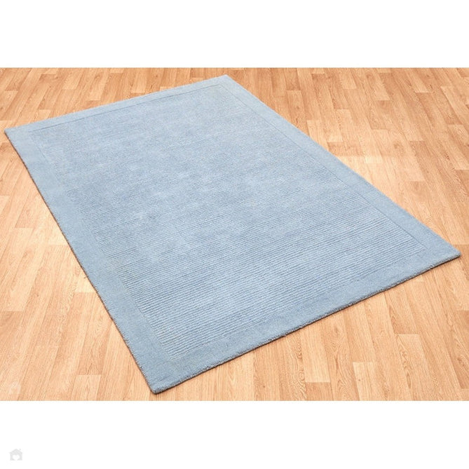 York Modern Plain Textured Subtle Ribbed Stripe Contrasting Smooth Border Handwoven Wool Loop Pile Pale Duck Egg Blue Rug-Asiatic Carpets-Rug Love - The Most Loved Rug Store