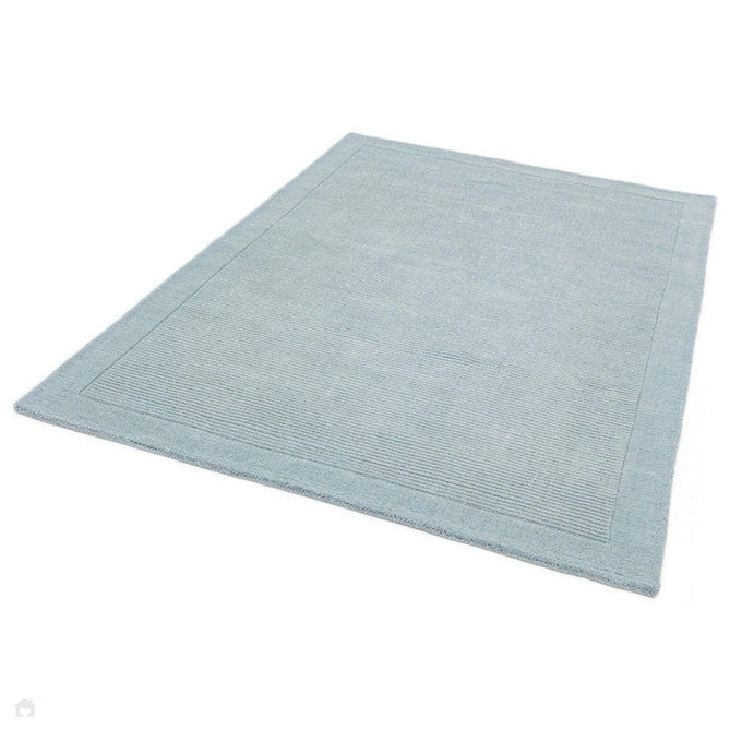 York Modern Plain Textured Subtle Ribbed Stripe Contrasting Smooth Border Handwoven Wool Loop Pile Pale Duck Egg Blue Rug-Asiatic Carpets-Rug Love - The Most Loved Rug Store