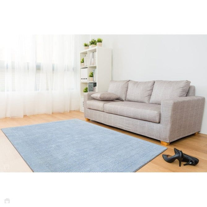 York Modern Plain Textured Subtle Ribbed Stripe Contrasting Smooth Border Handwoven Wool Loop Pile Pale Duck Egg Blue Rug-Asiatic Carpets-Rug Love - The Most Loved Rug Store
