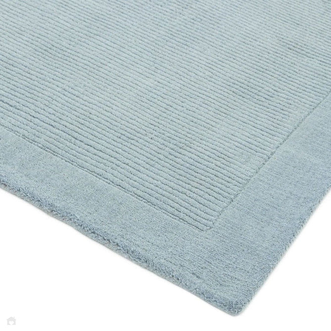 York Modern Plain Textured Subtle Ribbed Stripe Contrasting Smooth Border Handwoven Wool Loop Pile Pale Duck Egg Blue Rug-Asiatic Carpets-Rug Love - The Most Loved Rug Store
