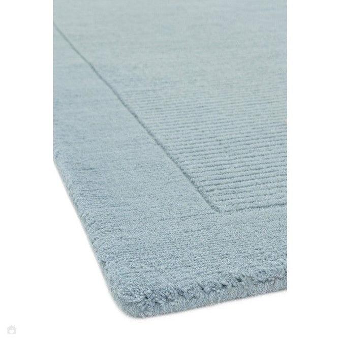 York Modern Plain Textured Subtle Ribbed Stripe Contrasting Smooth Border Handwoven Wool Loop Pile Pale Duck Egg Blue Rug-Asiatic Carpets-Rug Love - The Most Loved Rug Store