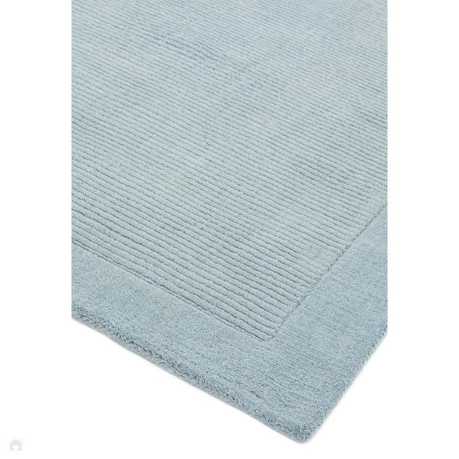 York Modern Plain Textured Subtle Ribbed Stripe Contrasting Smooth Border Handwoven Wool Loop Pile Pale Duck Egg Blue Rug-Asiatic Carpets-Rug Love - The Most Loved Rug Store