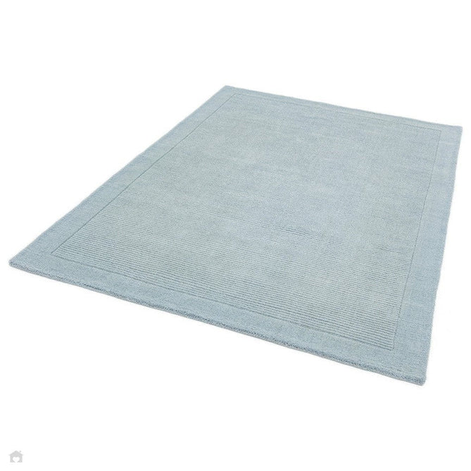 York Modern Plain Textured Subtle Ribbed Stripe Contrasting Smooth Border Handwoven Wool Loop Pile Pale Duck Egg Blue Rug-Asiatic Carpets-Rug Love - The Most Loved Rug Store