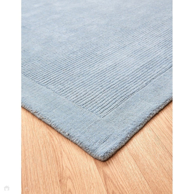 York Modern Plain Textured Subtle Ribbed Stripe Contrasting Smooth Border Handwoven Wool Loop Pile Pale Duck Egg Blue Rug-Asiatic Carpets-Rug Love - The Most Loved Rug Store