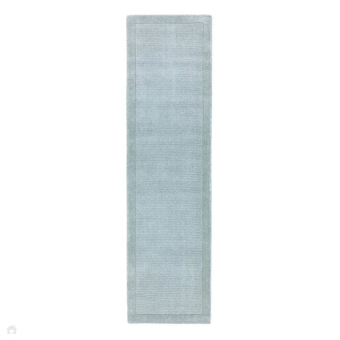 York Modern Plain Textured Subtle Ribbed Stripe Contrasting Smooth Border Handwoven Wool Loop Pile Pale Duck Egg Blue Rug-Asiatic Carpets-Rug Love - The Most Loved Rug Store