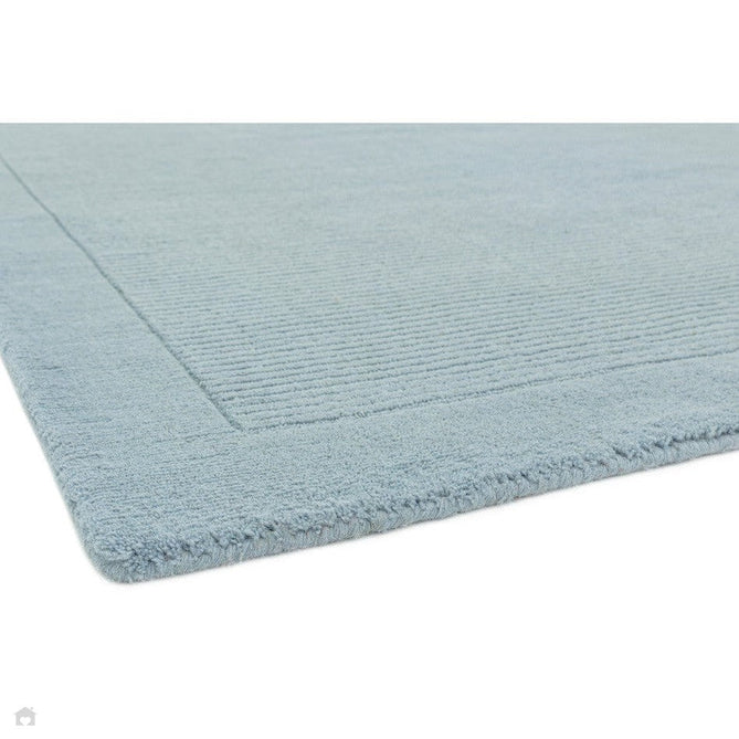 York Modern Plain Textured Subtle Ribbed Stripe Contrasting Smooth Border Handwoven Wool Loop Pile Pale Duck Egg Blue Rug-Asiatic Carpets-Rug Love - The Most Loved Rug Store